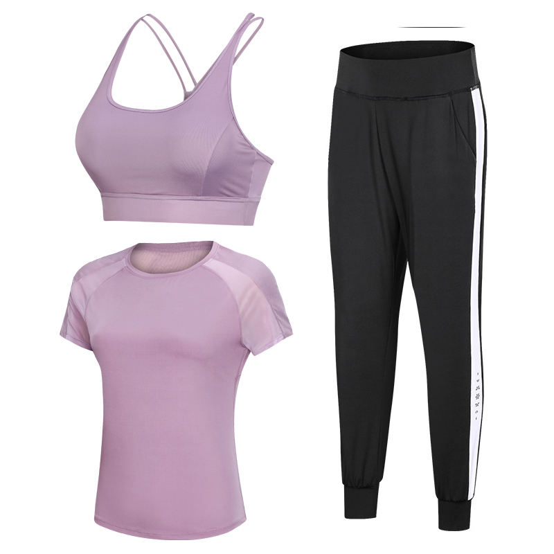 Guangzhou Clothing Factory High Quality Women Fitness Sportwear/Striped Yoga Pants/Athletic Wear,Running Clothing Three Piece Set