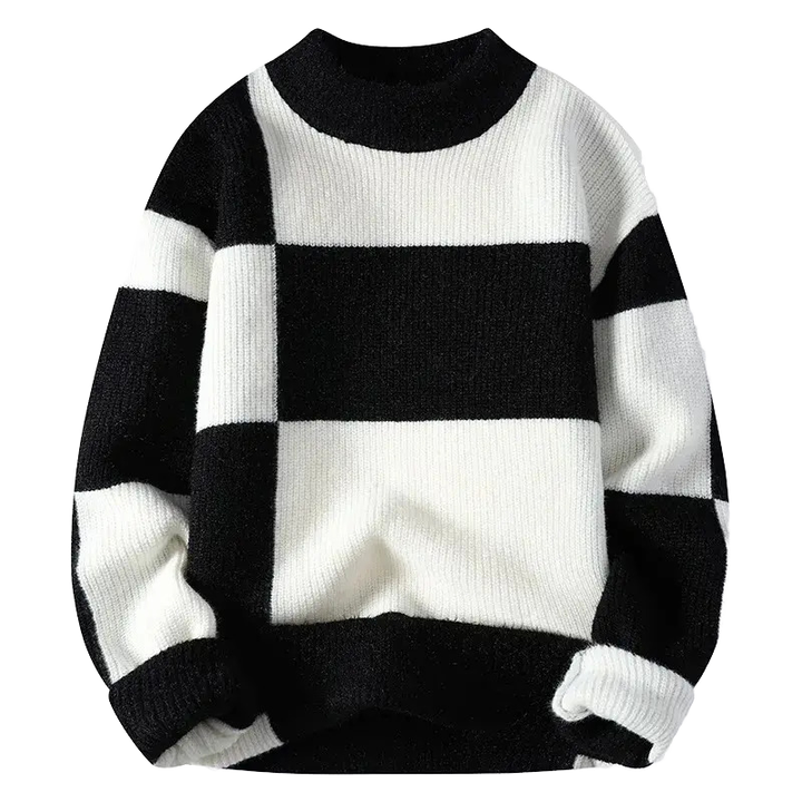 Fashion New Pullover Crew Neck Men's Style Winter Warm New Casual Padded Knitted Color Diamond Pattern Sweater